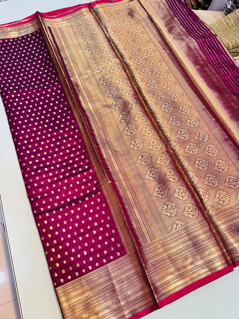 VastraLakshmi Splendorous Wine Soft Banarasi Silk Saree With Denouement Blouse