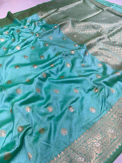 VastraLakshmi Fairytale Sky Soft Banarasi Silk Saree With Conflate Blouse Piece