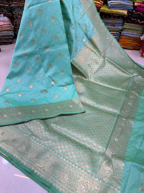 VastraLakshmi Fairytale Sky Soft Banarasi Silk Saree With Conflate Blouse Piece