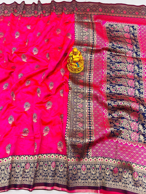 VastraLakshmi Improbable Dark Pink Banarasi Silk Saree With Redolent Blouse Piece