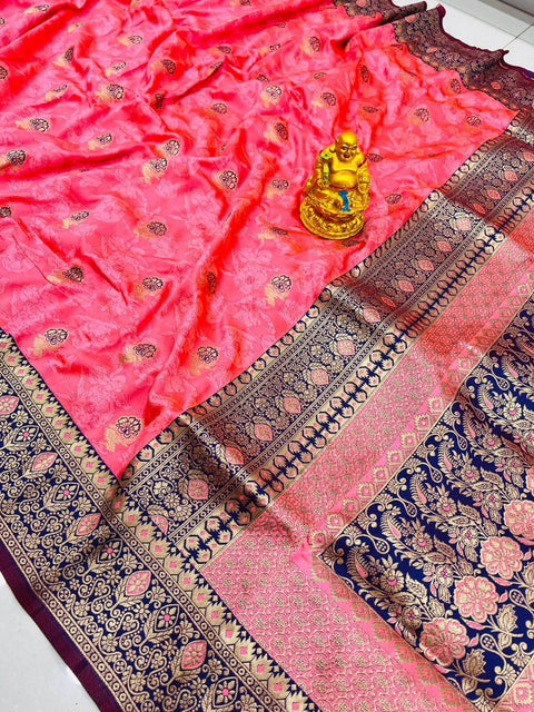 VastraLakshmi Incomparable Pink Banarasi Soft Silk Saree With Redolent Blouse Piece