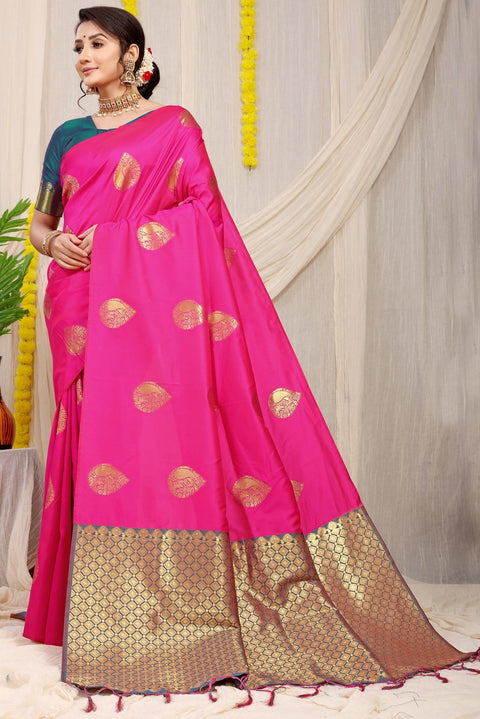 VastraLakshmi Dazzling Dark Pink Banarasi Silk Saree With Engrossing Blouse Piece