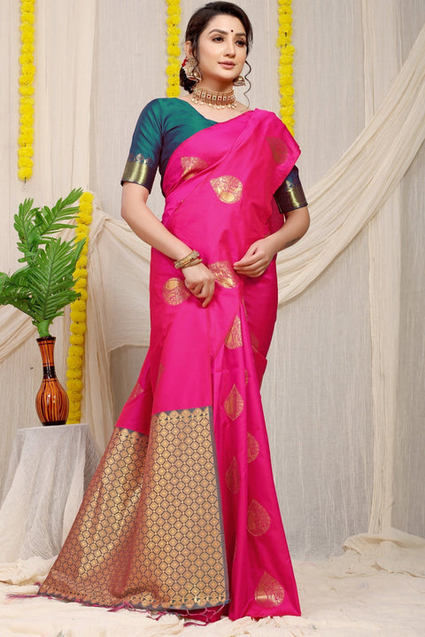 VastraLakshmi Dazzling Dark Pink Banarasi Silk Saree With Engrossing Blouse Piece