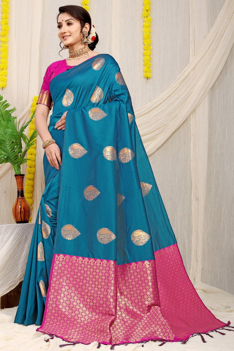 VastraLakshmi Gratifying Firozi Banarasi Silk Saree With Engrossing Blouse Piece