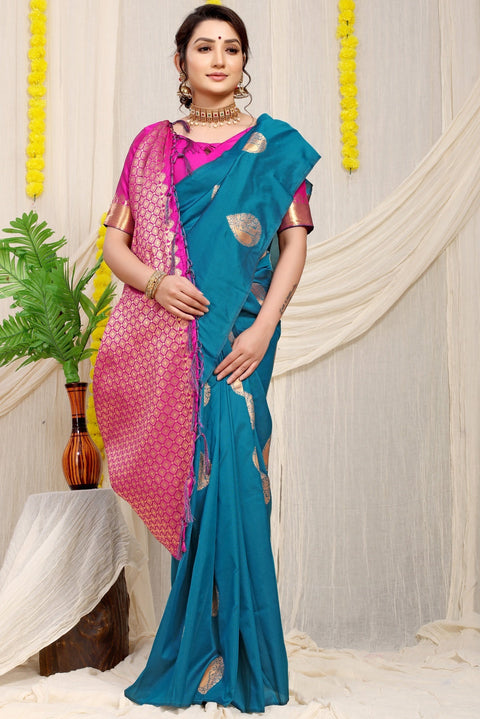 VastraLakshmi Gratifying Firozi Banarasi Silk Saree With Engrossing Blouse Piece