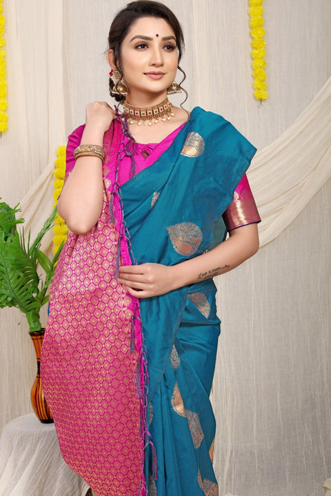 VastraLakshmi Gratifying Firozi Banarasi Silk Saree With Engrossing Blouse Piece