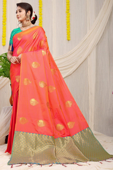 VastraLakshmi Invaluable Peach Banarasi Silk Saree With Engrossing Blouse Piece