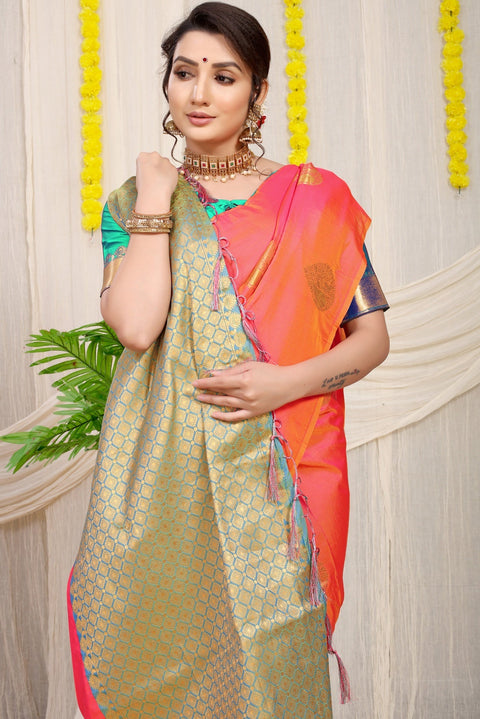 VastraLakshmi Invaluable Peach Banarasi Silk Saree With Engrossing Blouse Piece