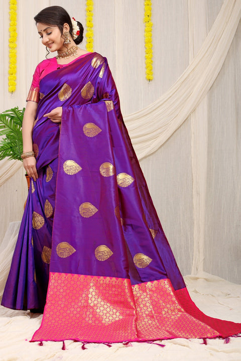 VastraLakshmi Charming Purple Banarasi Silk Saree With Engrossing Blouse Piece