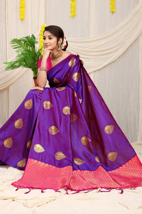 VastraLakshmi Charming Purple Banarasi Silk Saree With Engrossing Blouse Piece