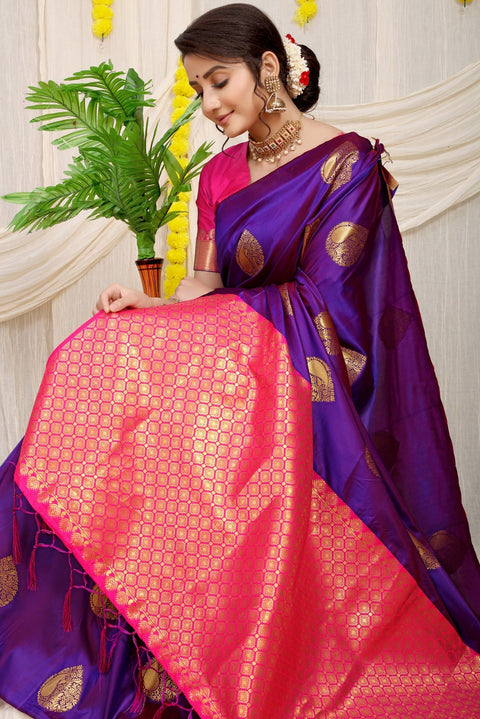 VastraLakshmi Charming Purple Banarasi Silk Saree With Engrossing Blouse Piece