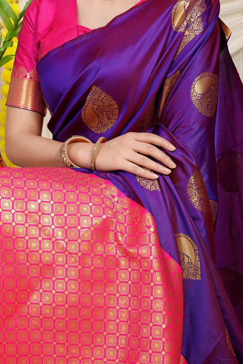 VastraLakshmi Charming Purple Banarasi Silk Saree With Engrossing Blouse Piece