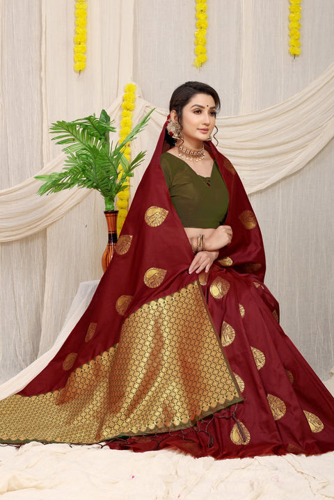 VastraLakshmi Glowing Wine Banarasi Silk Saree With Engrossing Blouse Piece