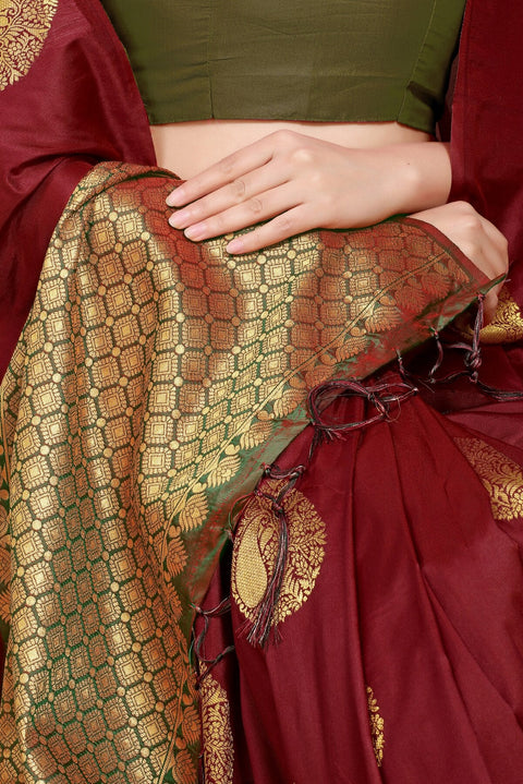 VastraLakshmi Glowing Wine Banarasi Silk Saree With Engrossing Blouse Piece