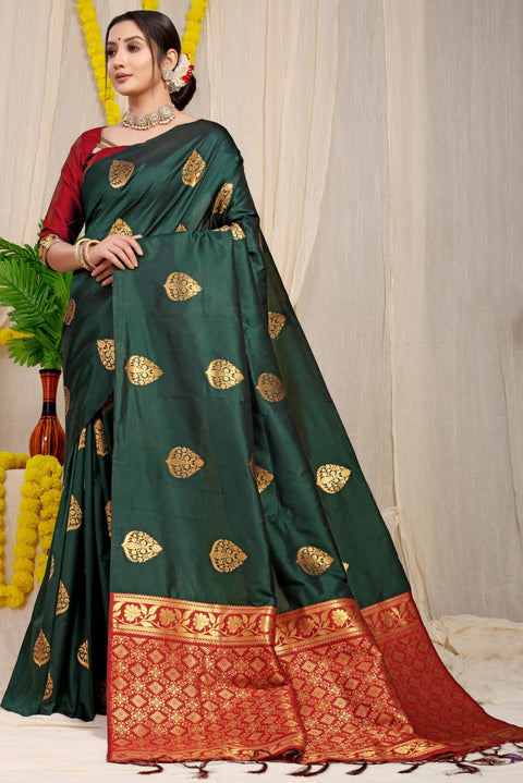 VastraLakshmi Designer Dark Green Banarasi Silk Saree With Smart Blouse Piece