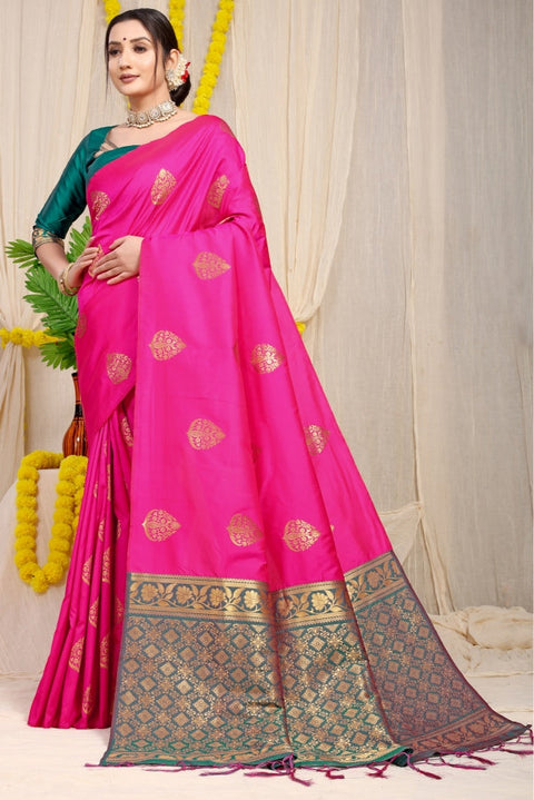 VastraLakshmi Engrossing Dark Pink Banarasi Silk Saree With Admirable Blouse Piece