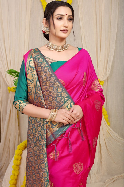 VastraLakshmi Engrossing Dark Pink Banarasi Silk Saree With Admirable Blouse Piece