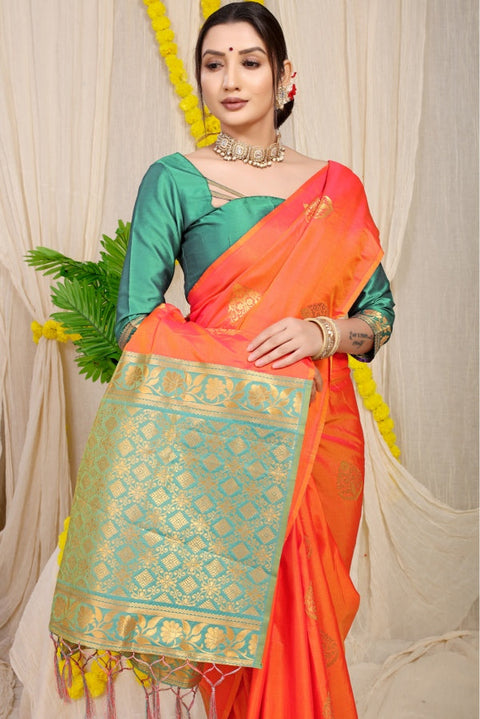 VastraLakshmi Appealing Peach Banarasi Silk Saree With Blooming Blouse Piece