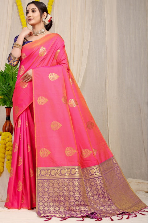 VastraLakshmi Glorious Pink Banarasi Silk Saree With Inspiring Blouse Piece