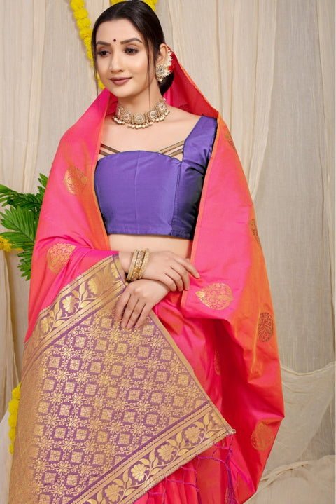 VastraLakshmi Glorious Pink Banarasi Silk Saree With Inspiring Blouse Piece