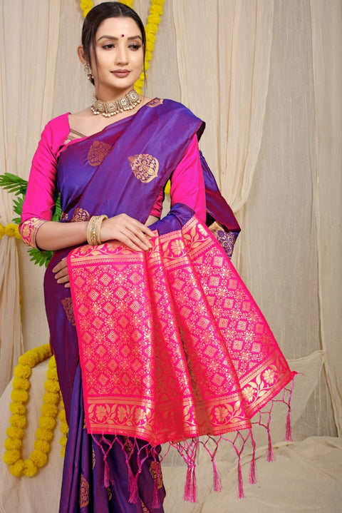 VastraLakshmi Stunner Purple Banarasi Silk Saree With Fairytale Blouse Piece