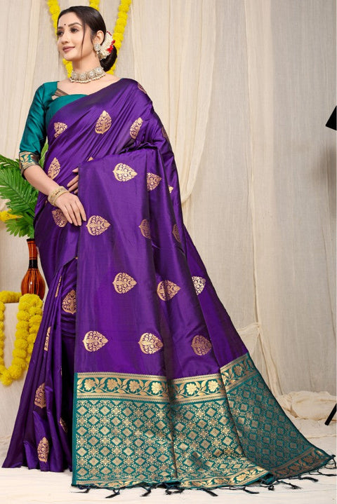 VastraLakshmi Traditional Royal Blue Banarasi Silk Saree With Ideal Blouse Piece