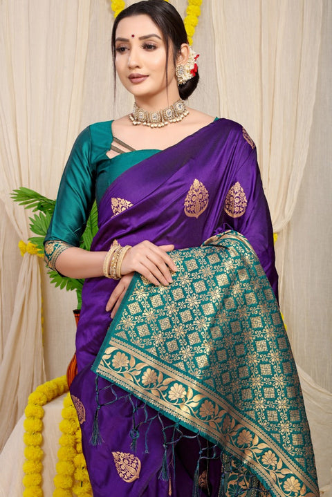 VastraLakshmi Traditional Royal Blue Banarasi Silk Saree With Ideal Blouse Piece