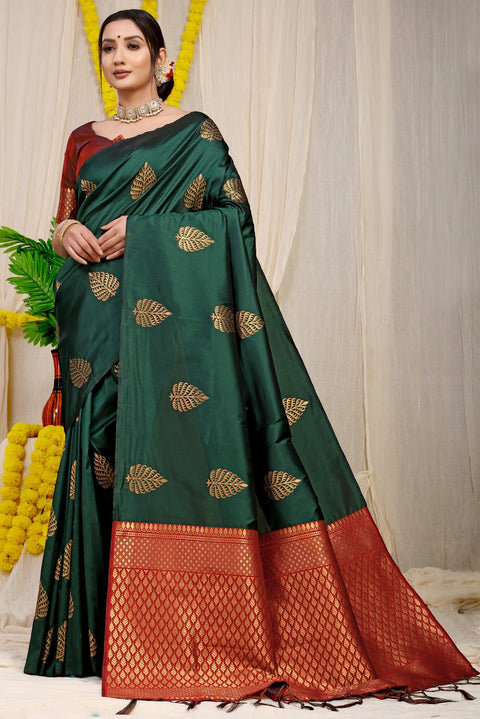 VastraLakshmi Gorgeous Dark Green Soft Banarasi Silk Saree With Lissome Blouse Piece