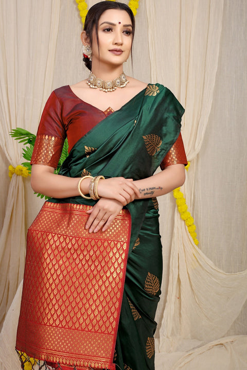 VastraLakshmi Gorgeous Dark Green Soft Banarasi Silk Saree With Lissome Blouse Piece