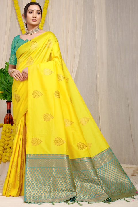 VastraLakshmi Sophisticated Lemon Soft Banarasi Silk Saree With Lissome Blouse Piece