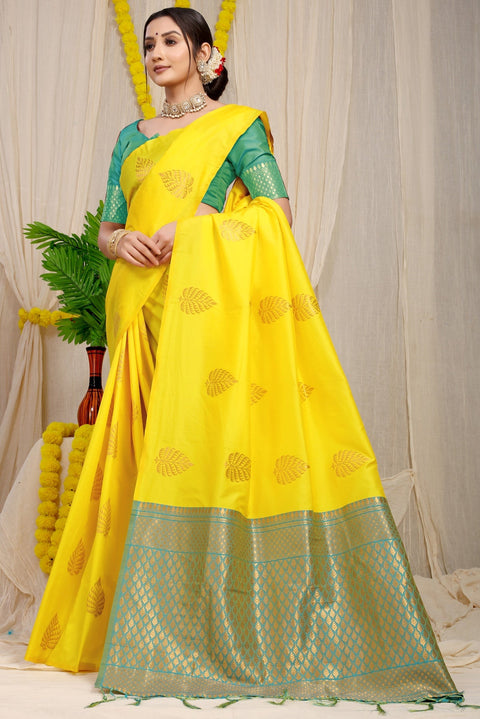 VastraLakshmi Sophisticated Lemon Soft Banarasi Silk Saree With Lissome Blouse Piece