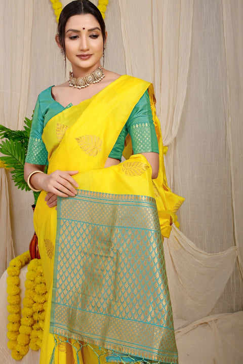 VastraLakshmi Sophisticated Lemon Soft Banarasi Silk Saree With Lissome Blouse Piece