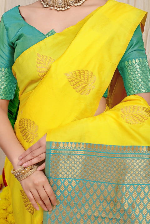 VastraLakshmi Sophisticated Lemon Soft Banarasi Silk Saree With Lissome Blouse Piece