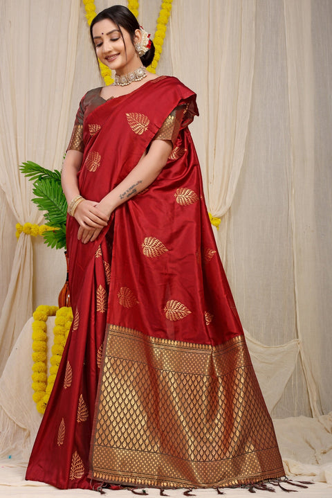 VastraLakshmi Glowing Maroon Soft Banarasi Silk Saree With Lissome Blouse Piece