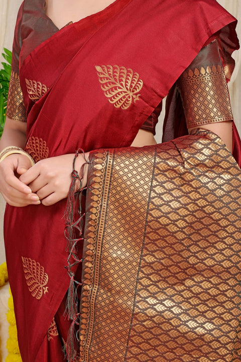 VastraLakshmi Glowing Maroon Soft Banarasi Silk Saree With Lissome Blouse Piece