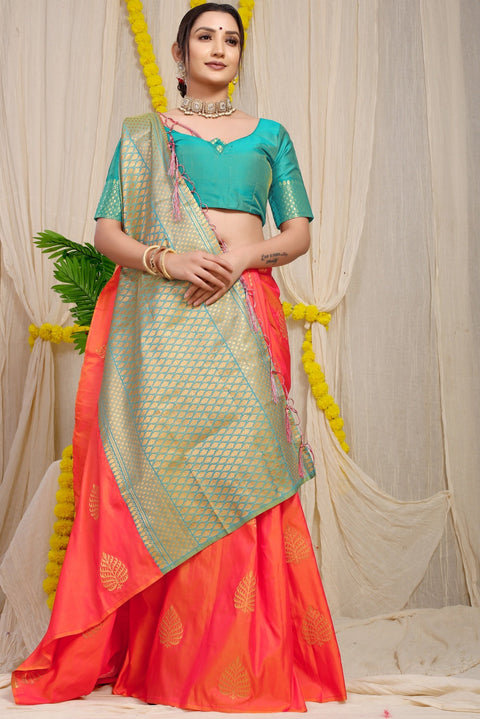 VastraLakshmi Desiring Peach Soft Banarasi Silk Saree With Lissome Blouse Piece