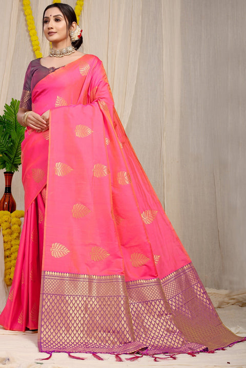 VastraLakshmi Hypnotic Pink Soft Banarasi Silk Saree With Lissome Blouse Piece