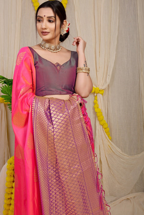 VastraLakshmi Hypnotic Pink Soft Banarasi Silk Saree With Lissome Blouse Piece