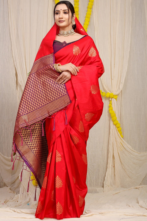 VastraLakshmi Fancifull Red Soft Banarasi Silk Saree With Lissome Blouse Piece