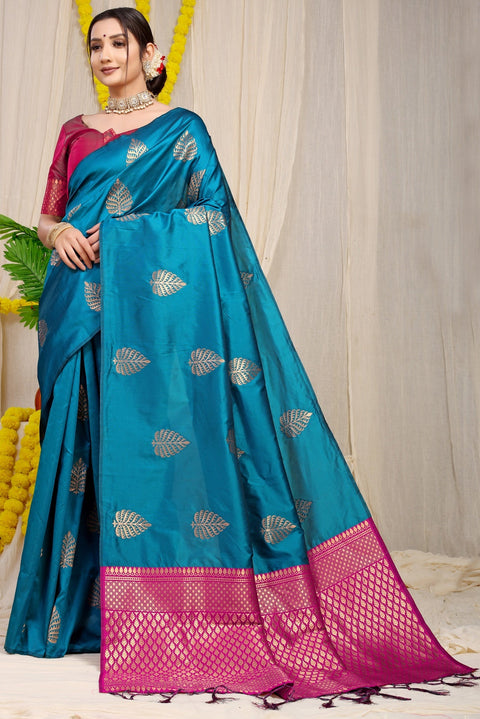 VastraLakshmi Excellent Teal Blue Soft Banarasi Silk Saree With Lissome Blouse Piece