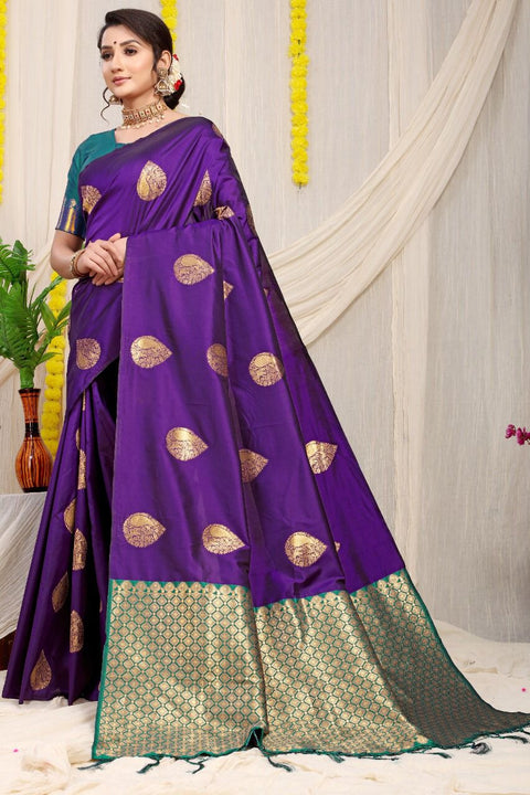 VastraLakshmi Stylish Royal Blue Banarasi Silk Saree With Adorable Blouse Piece