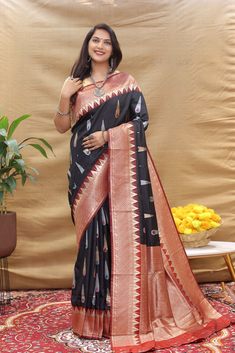 VastraLakshmi Innovative Black Soft Banarasi Silk Saree With Wonderful Blouse Piece