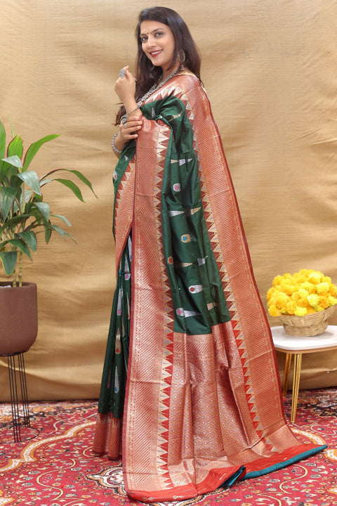 VastraLakshmi Pretty Dark Green Soft Banarasi Silk Saree With Flaunt Blouse Piece