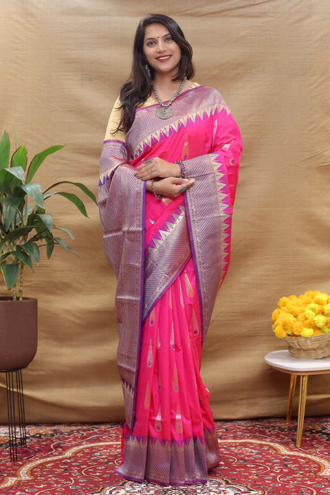 VastraLakshmi Alluring Dark Pink Soft Banarasi Silk Saree With Eye-catching Blouse Piece