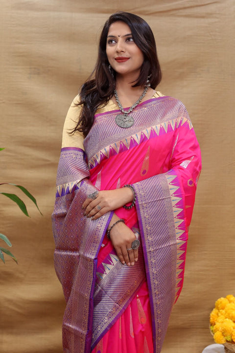 VastraLakshmi Alluring Dark Pink Soft Banarasi Silk Saree With Eye-catching Blouse Piece