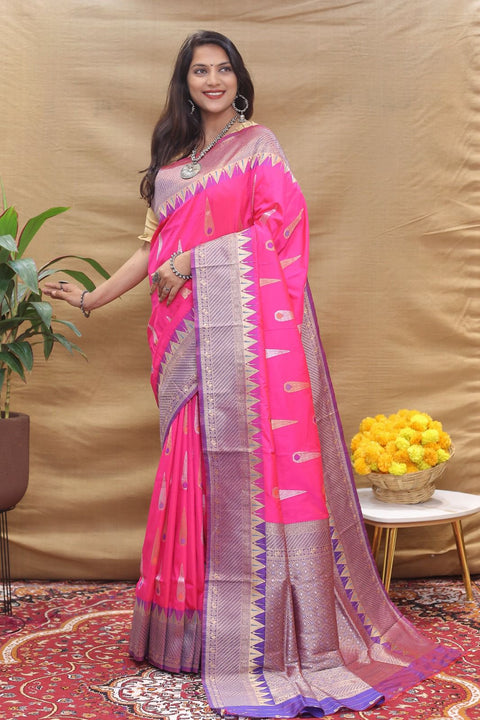 VastraLakshmi Alluring Dark Pink Soft Banarasi Silk Saree With Eye-catching Blouse Piece