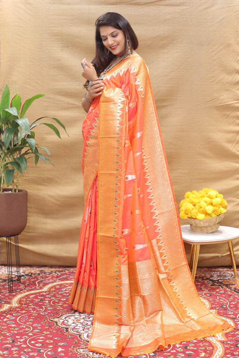 VastraLakshmi Intricate Peach Soft Banarasi Silk Saree With Capricious Blouse Piece