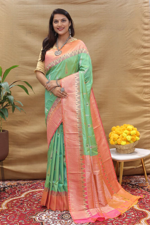 VastraLakshmi Charming Sea Green Soft Banarasi Silk Saree With Surpassing Blouse Piece