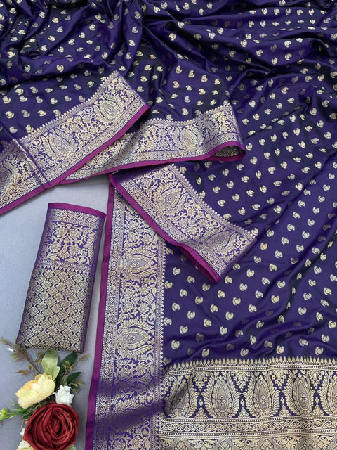 VastraLakshmi Assemblage Purple Banarasi Satin Silk Saree With Embrocation Blouse