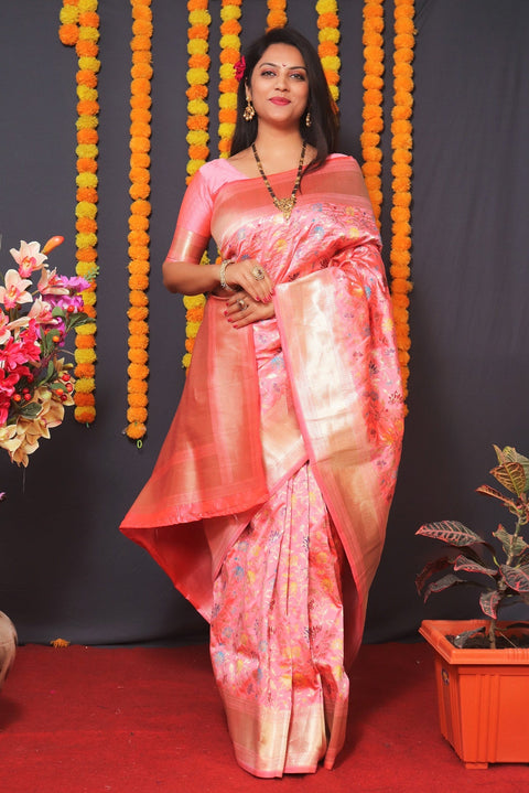 VastraLakshmi Eye-catching Baby Pink Kanjivaram Silk With Engaging Blouse Piece